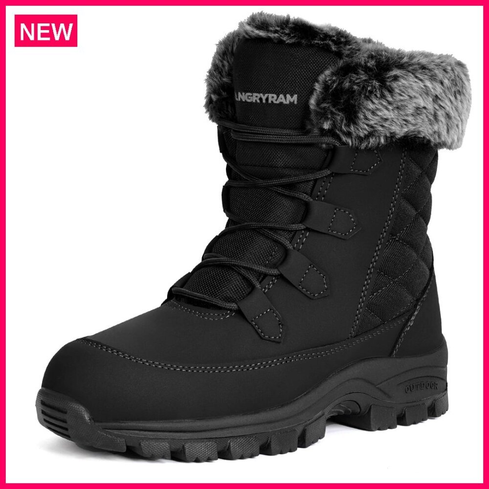 Women's Steel Toe Winter Boots, Non-Slip Insulated Snow Shoes, Faux Fur Lined